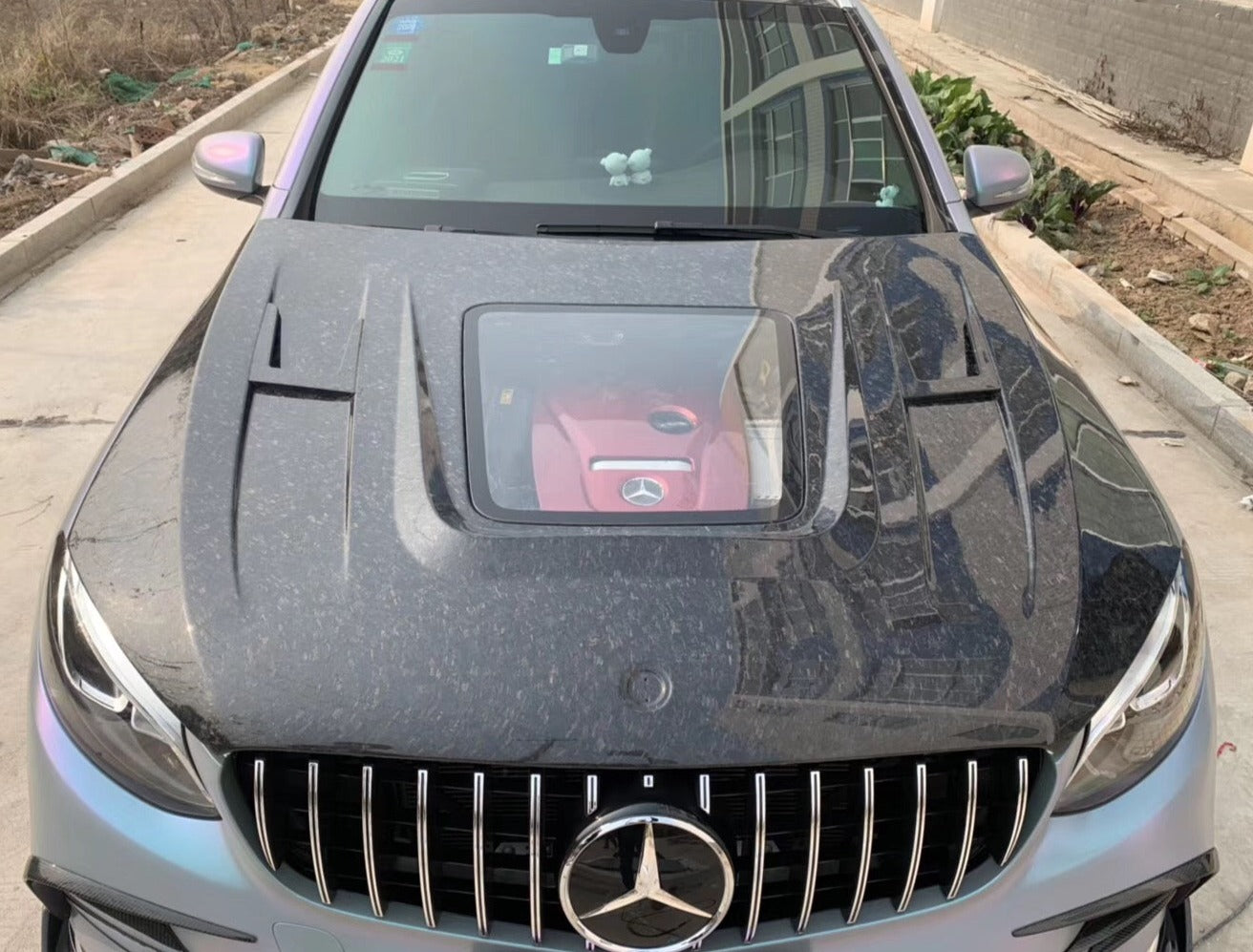 Forged Carbon Fiber Hood Clear Glass (For Mercedes Benz GLC)